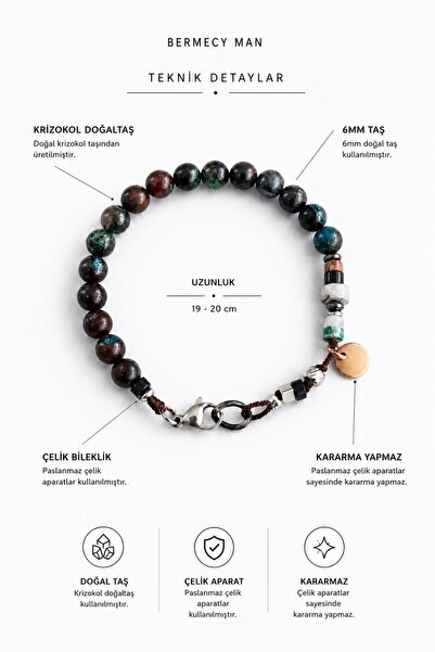 Bermecy Stone Lis |   Krizokol Doğaltaş 19 cm Men's Bracelet (Non-Tarnish - R...