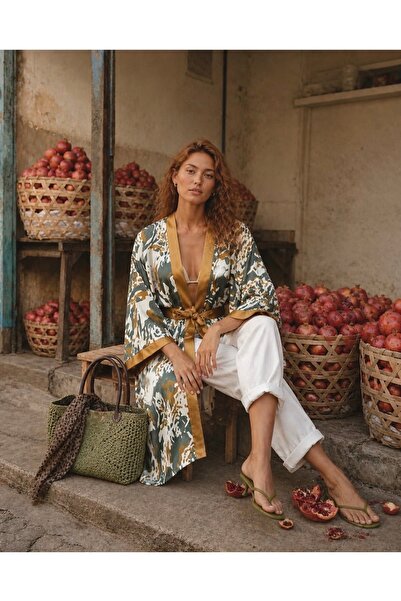 The Nowy Desenli Saten Kimono Sabahlık - 85 cm ✨