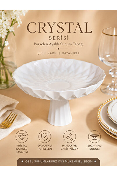 Üretmen Ceramic studio Crystal Serisi El Yapımı Porselen Ayaklı Sunum Tabağı