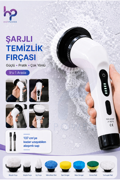 HOT POWER 9-in-1 Elektrikli Temizleme Fırçası Elektrikli Sıkma Temizleme Scru...