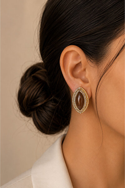 Selay Accessory Vintage Oval Stone Earrings