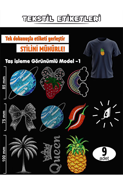 AGG Reklam Ütü ile Yapışan Kıyafet Etiketi Taş İşleme Görünümlü Model-1 9Lu Set