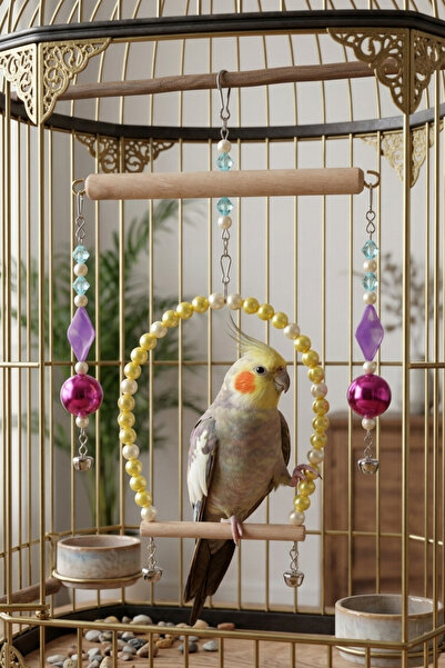 Mivra Pets Sultan Papağanı Oyuncağı Sallanan Gürgen Ahşap Kafes Oyuncağı 35 cm
