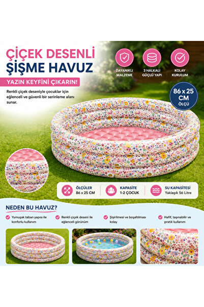 TOTTERİQ Çiçek desenli 86x25 cm Şişme Çocuk Havuzu Bahçe Havuzu 6 Adet Orijin...