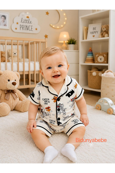 cles couture Eğlenceli Tom ve jery Desenli bebek pijama takımı-%100 PAMUKLU