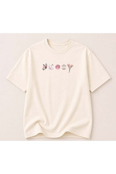 herkesemoda Tricou de damă din bumbac cu decolteu rotund și imprimeu minimalist