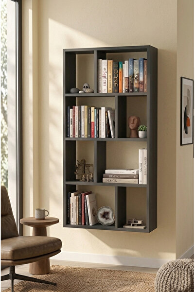 byzellahome %100 MDF Modern Dekoratif Çok Bölmeli Kitaplık - Antrasit renk