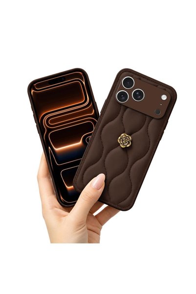 Zebana Apple iPhone 17 Pro Max Compatible Case Camellia Leather Case Brown
