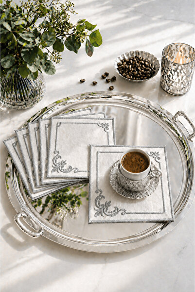 Bonny Home Cornered Gray 6-Piece Cocktail Coffee Presentation Napkin Maras Wo...