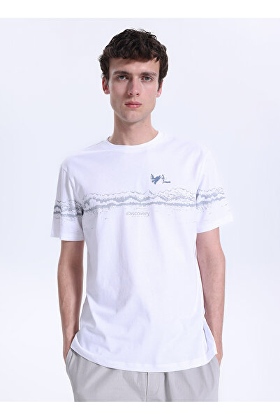 Discovery Expedition D6SM-TST3783 Beyaz Bisiklet Yaka Relaxed Fit Erkek T-Shirt