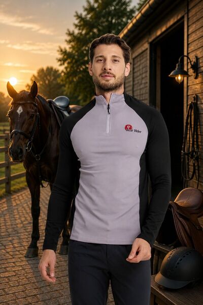 PEUR RIDER SHOP Tricou pentru bărbați cu mânecă lungă, cu fermoar, cu garnitu...