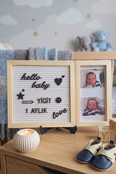 fikirstore 2in1 Ahşap Mesaj Panosu ve Resim Çerçevesi Tek Parça & 148 Karakte...