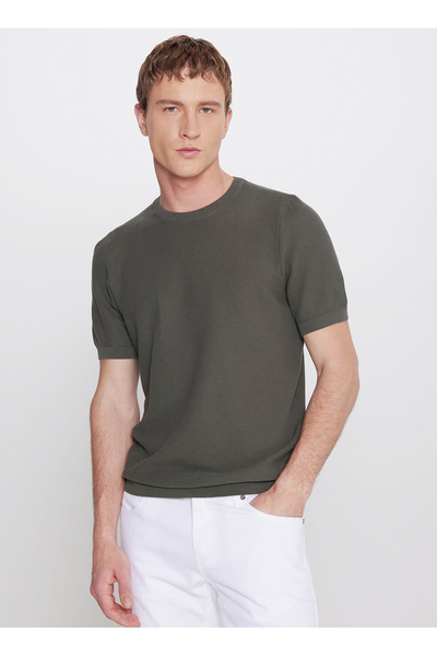 ALTINYILDIZ CLASSICS Khaki Men's Standard Knitwear Sweater Ace044262186_Hak