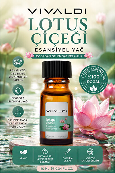 Vivaldi Home Lotus Esansiyel Yağ 10 ml – Doğal Uçucu Yağ Buhurdanlık & Aromat...