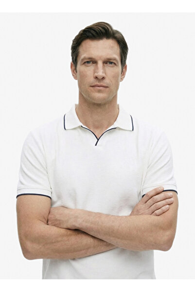 Fabrika Beyaz Erkek Regular Fit Jakarlı Polo T-Shirt SERIUS NB
