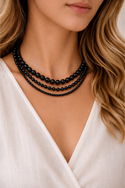 Camellie KY Jewels Ivory Cascade Noir | Siyah Vegan Cam İnci Altın Kaplama La...