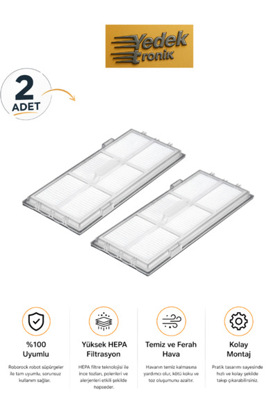 Roborock S8 / S8 Sonic / S8 Plus / S8 Pro Ultra Uyumlu 2’li HEPA Filtre | Rob...