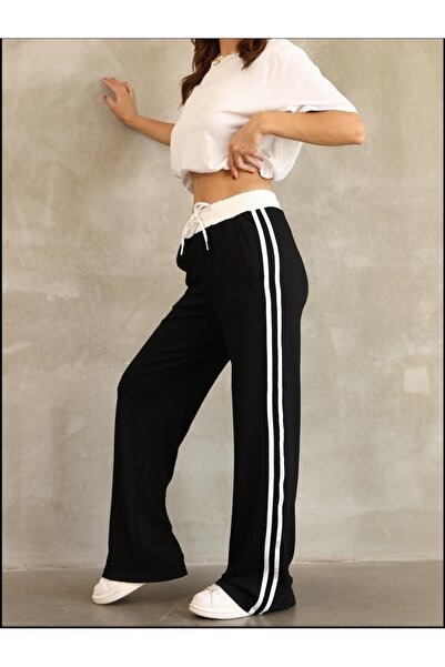 SUN STYLE Modal Soft High Waist Striped Palazzo with Pockets