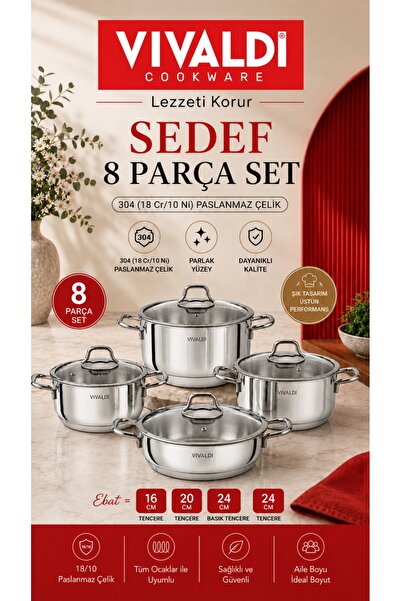 Vivaldi Çelik 8 parça Tencere Seti