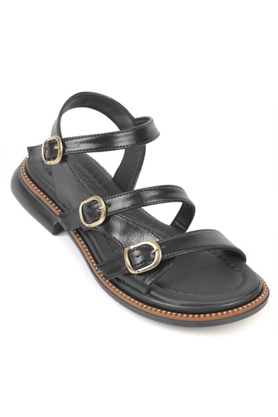 Capone Outfitters Sandale de damă Steffie cu cataramă, cu toc plat și curea l...