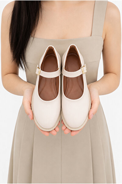 viderri Women's Cream Mary Janes Buckled Block Heel Pack Shoes Vdz02007