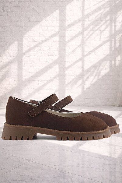 Rakerplus Natural Genuine Leather Brown Girls' Ballerina Shoes