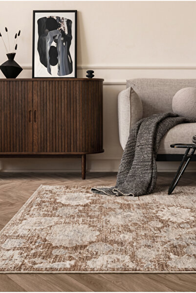 SERENZA HOME LİVİNG Kahve Tonlu Vintage Halı Kendinden Saçaklı Salon Halısı