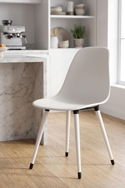 VİLİNZE Eames Beyaz Ahşap Ayak Plastik Beyaz Sandalye