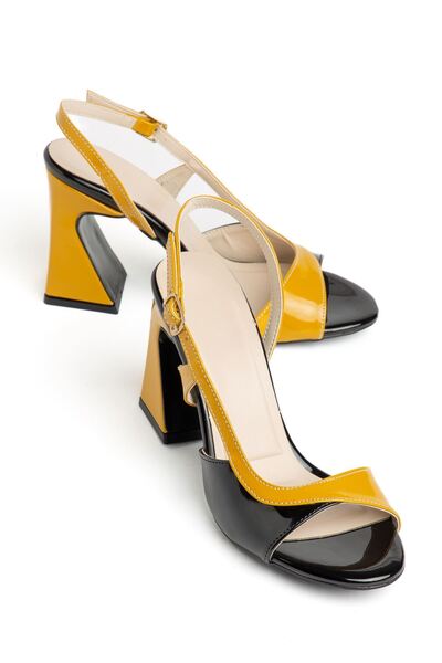 Hayalimdeki Ayakkabı Women's Mustard-Black Patent Leather Special Heel Classi...
