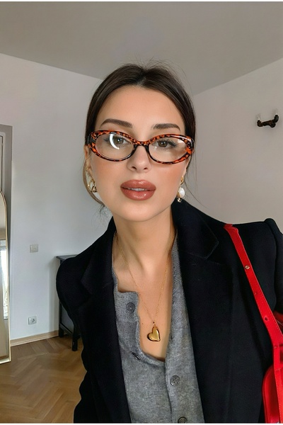 Chunky Frame Cat Eye Classic Vintage Leopard Frame Women's Glasses with Blue ...