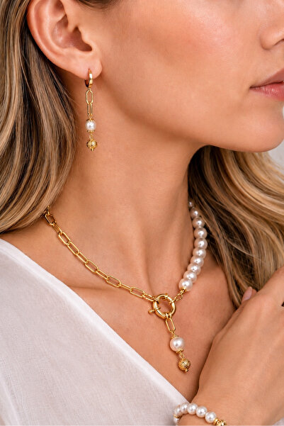Camellie KY Jewels Marina Crest | Ekru Vegan Cam İnci Ataç Zincir Kolye Bilek...