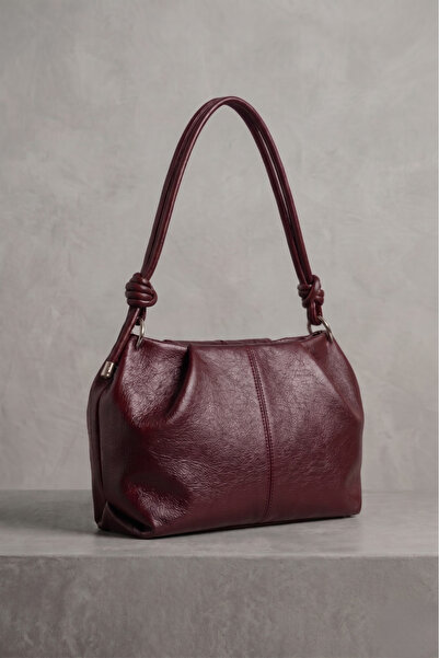 PurpleART Women's Burgundy Shiny Textured Knot Detailed Large Internal Volume...