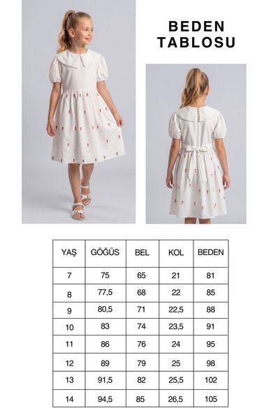Pafim Girls' Viscose Dress, Tulip Embroidered Short Sleeve Summer Dress, 7-14 Years
