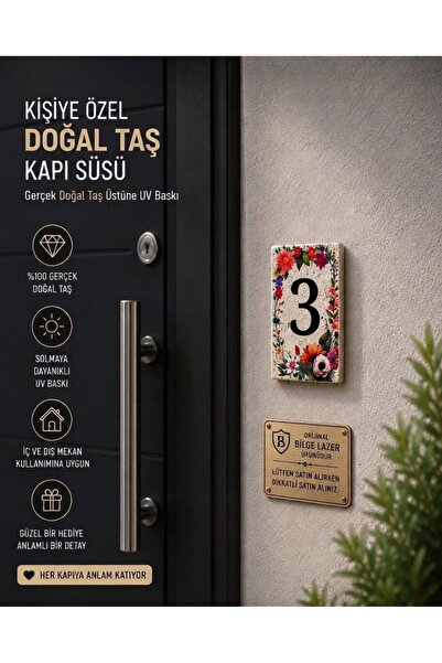 Bilge Lazer Bilge Stone Decor Doğal Taş Kapı Numarası, Uv Baskılı Kapı Numara...