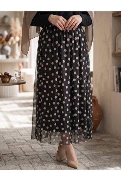 nurvina modest wear Lined Polka Dot Pattern Tulle Skirt with Elastic Waist, C...