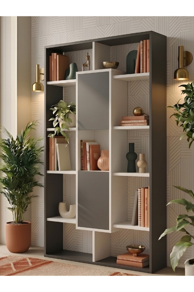 Free Home Premium MDF Ürün Axis Kitaplık - Modern Asimetrik Tasarım Şık Dekor...