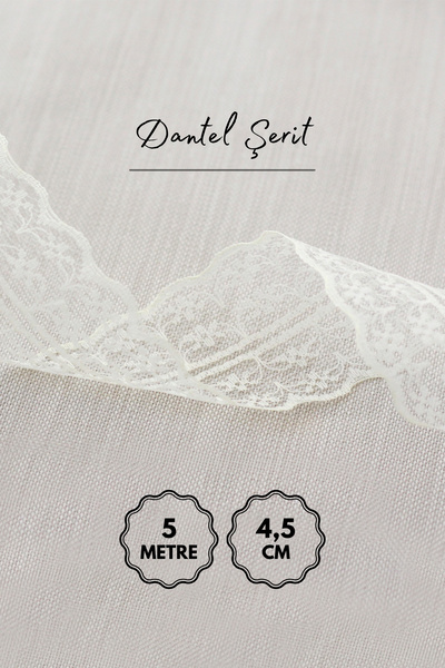 Bimotif Dantel Şerit 5 Metre, 4.5 Cm Beyaz