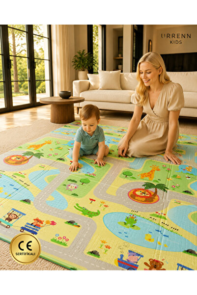Urrenn Katlanabilir Bebek Oyun Matı 130x200 cm — XPE Köpük, CE Sertifikalı, K...