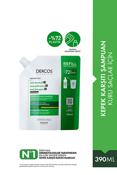 Vichy Dercos Kepek Karşıtı Kuru Saçlar İçin Şampuan Refill Yeniden Doldurulab...