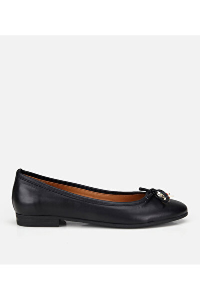 Hotiç Women's Leather Black Buckle Ballerinas