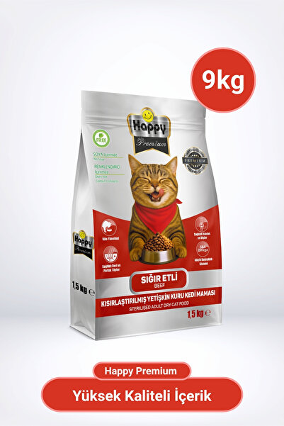 Happy Kısırlaştırılmış Sığır Etli Kuru Kedi Maması 9 Kg