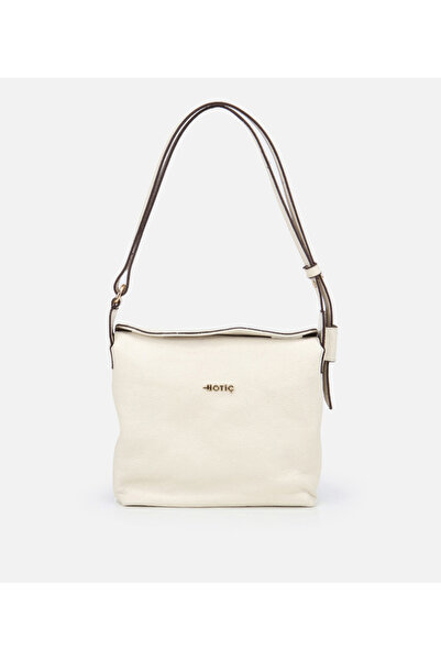 Hotiç Women's Leather Ecru Adjustable Strap Shoulder Bag