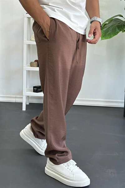 Edwox Pantaloni pentru bărbați din țesătură modal cu talie elastică, maro Edw396