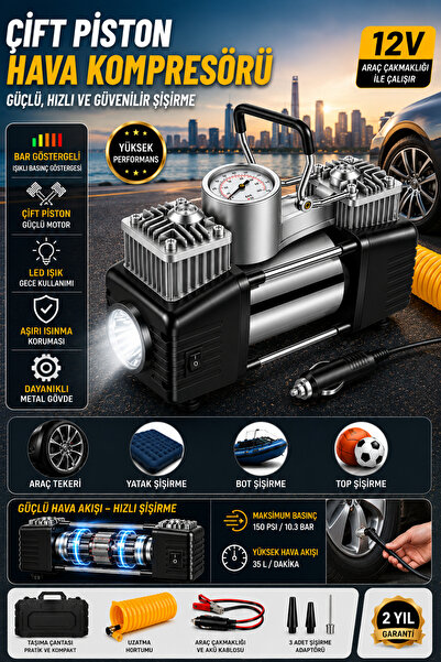 SCHUTZENGER İtaly 850P 12v Çift Pistonlu 150Psi Tüm Araç Lastik Bot Şişirme H...