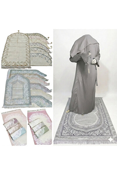 TAWAM ATTAMUZ Gelal Prayer Set and Luxury Gray Prayer Rug Gift Set