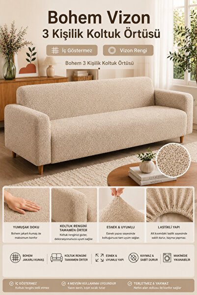 BTF HOME Buklet Bohemian Elastic 3-Seater Sofa Cover Non-Slip Flexible and Wa...