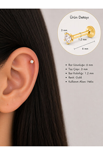 S-B accessories 316L Çelik Tektaş 6-8 mm Bar 3mm Tektaş Piercing Tragus Conch...