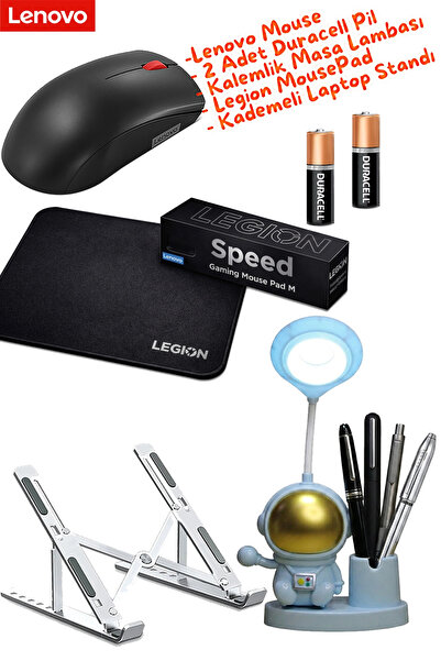 LENOVO 150 Kablosuz Mouse Legion Mousepad 2 Adet Pil Kademeli Metal Stand Mas...