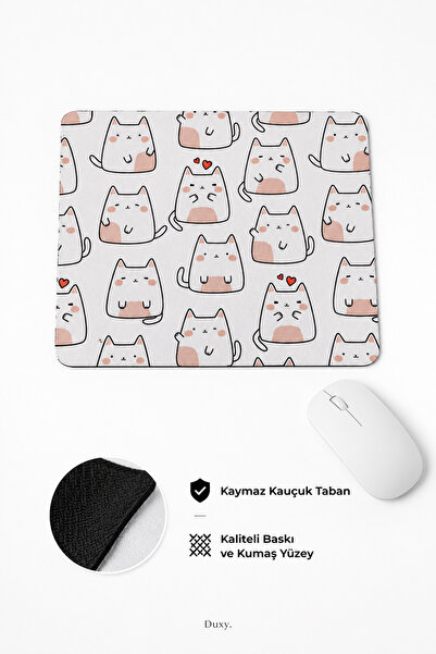 Duxy Kedi Desenli Mouse Pad, 23x19 cm, Kaymaz Taban, Ev, Ofis ve Oyun için Ra...
