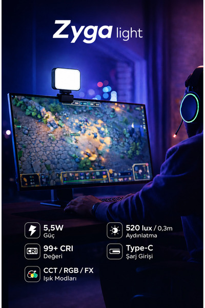 Zyga 105 LED RGB Selfie Işığı | 3200K–6500K Ayarlı | Telefon & Kamera Uyumlu Universal